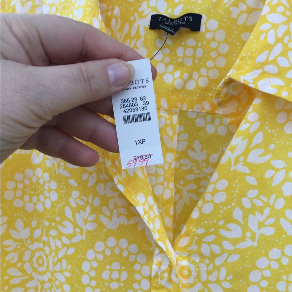 NWT Talbots Cute Yellow  & White Floral Cotton BLS - Picture 3 of 5